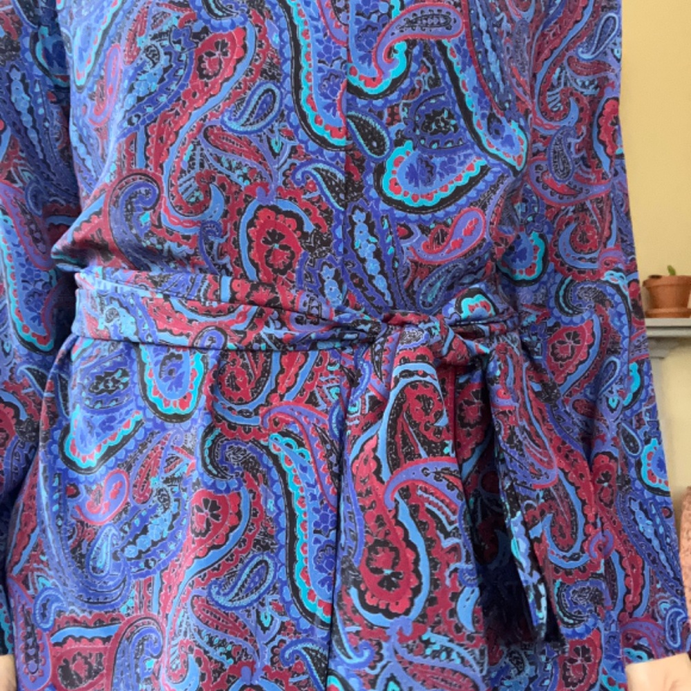 Vintage 1980s Leslie Fay Shirt Dress w/ Tie – Size 10 (See Measurements)